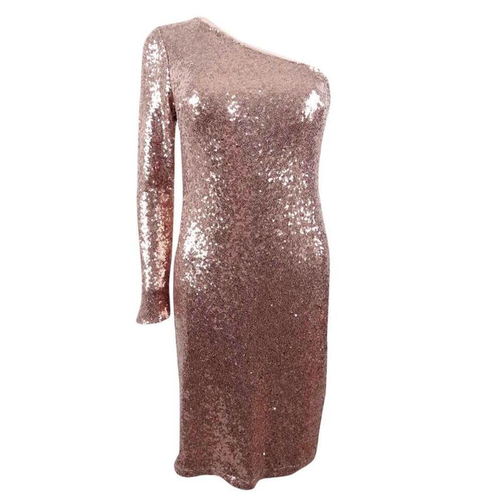 Nightway Women's One-Shoulder Sequined Sheath Dress - Rose Gold